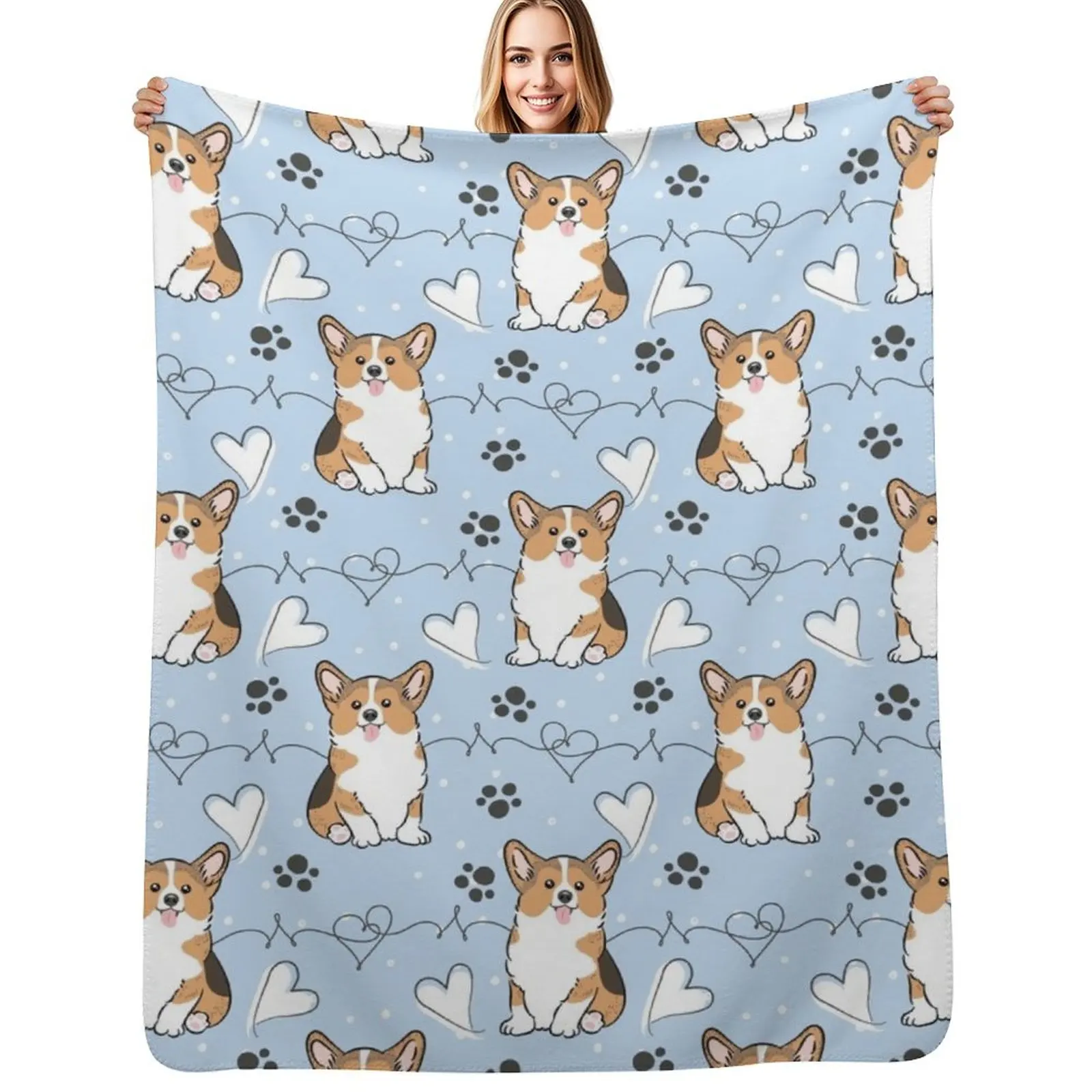 Love Corgi - Плед из сабли трехцветный, пушистый, в стиле аниме, декоративный, многофункциональный плед для кровати.