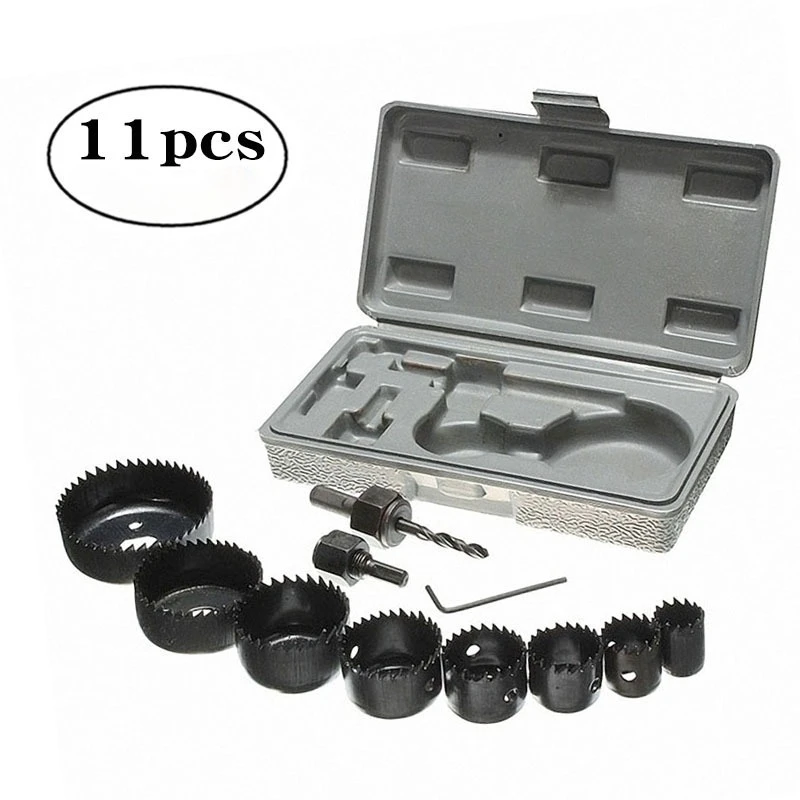 

11pcs Woodworking Hole Opener 19-64mm Set Electric Drill Drilling Gypsum Board Downlight Hole Opening Tool Hole Saw