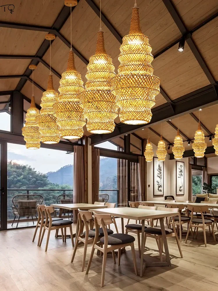 

New Chinese Traditional Bamboo Weaving Pendant Lights LED E27 Home Decorative Indoor Lighting Restaurant Homestay Hotel Study