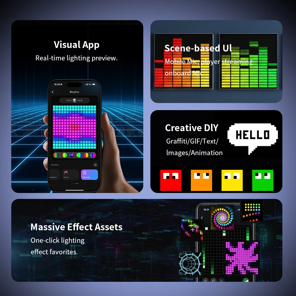 WS2812B WS2812 RGB LED Digital Fleksibel Lampu Panel Beralamat Individual SP802E BT & WIFI Set Layar Matriks Pengendali LED 5V