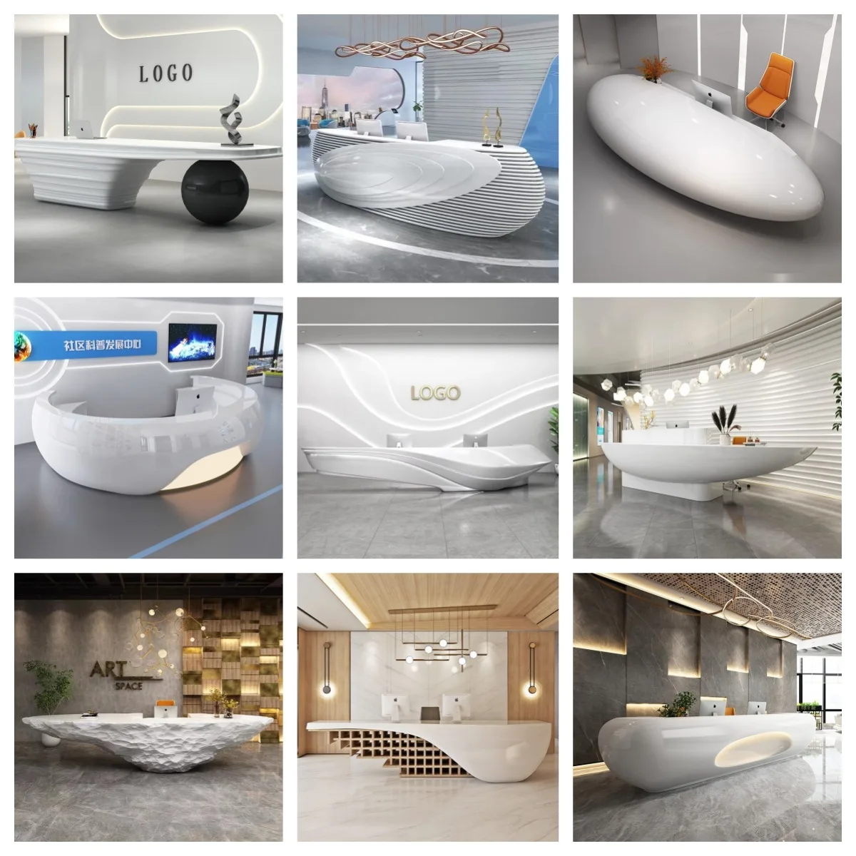 FRP front desk company, hotel front desk sales office, reception desk, curved piano lacquer, special-shaped bar counter customiz