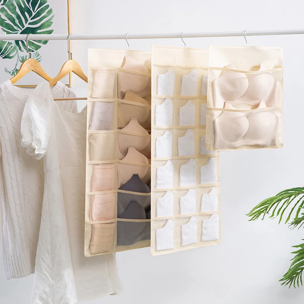 Double Sides Underwear Bra Storage Bag Foldable Home Organizer Wardrobe Clear Hanging Bag Tie Scarf Socks Storage Organizer