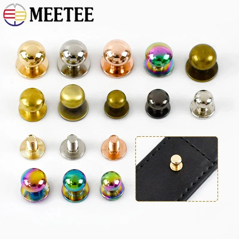 20Pcs Meetee 4-12mm Round Head Metal Buckles Button Nail Rivet Screw Studs Wallet Belt Clasp DIY Leather Craft Bag Accessories