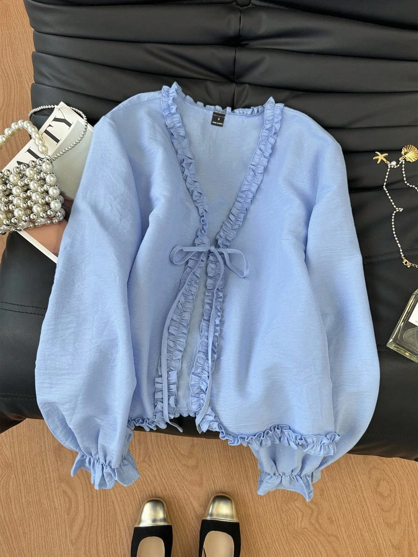 

Женская однотонная блузка с рюшами и завязками спереди, повседневный элегантный топ