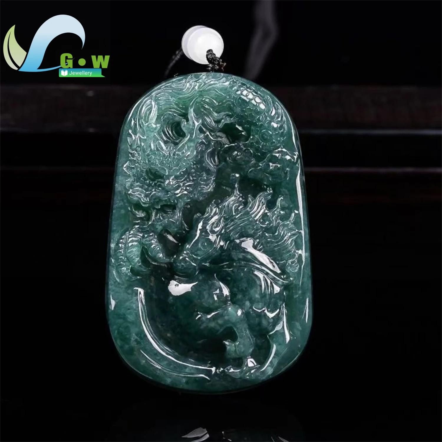 Natural Grade A Jadeite Ice Blue Water Dragon Plaque Pendant Unisex Men Women Gemstone Ethnic Style Necklace Jewelry Gift