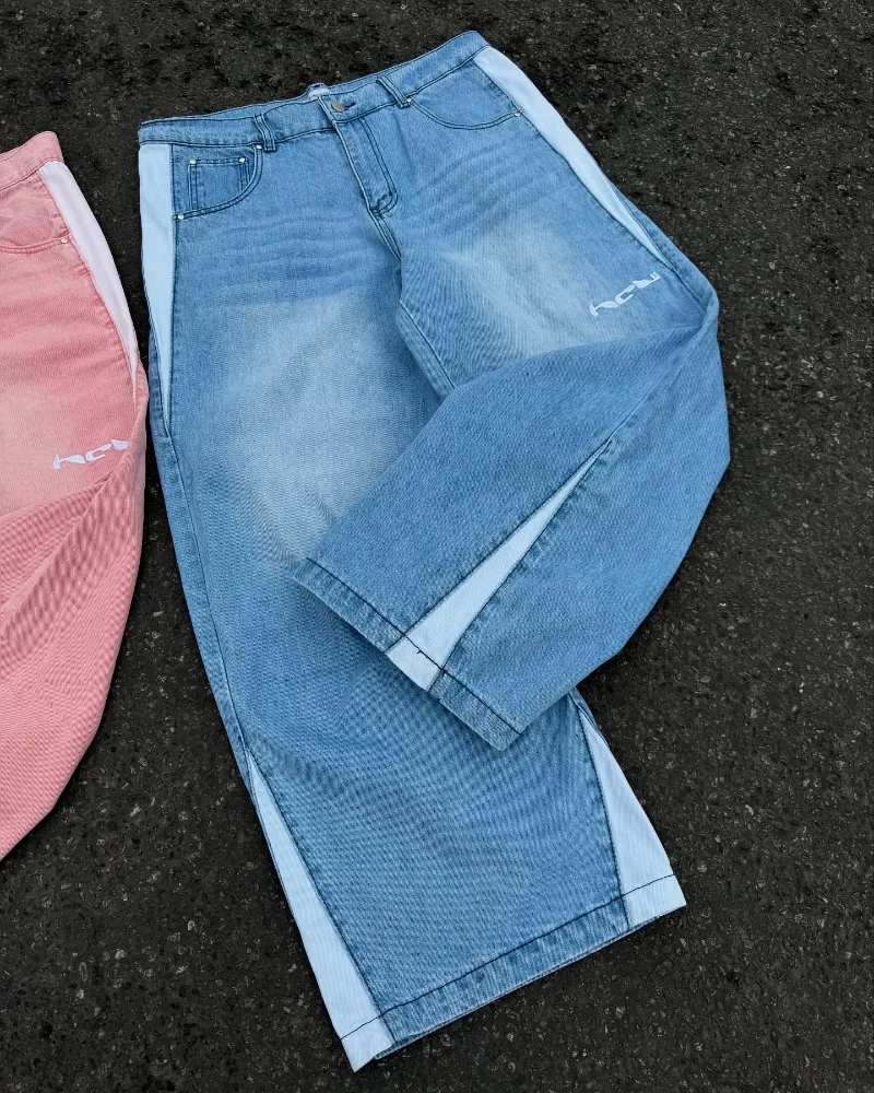 Y2K Harajuku streetwear HCW Jeans alta calidad empalme bordado pantalones de chándal hombres mujeres holgado Hip Hop Casual pantalones de pierna ancha