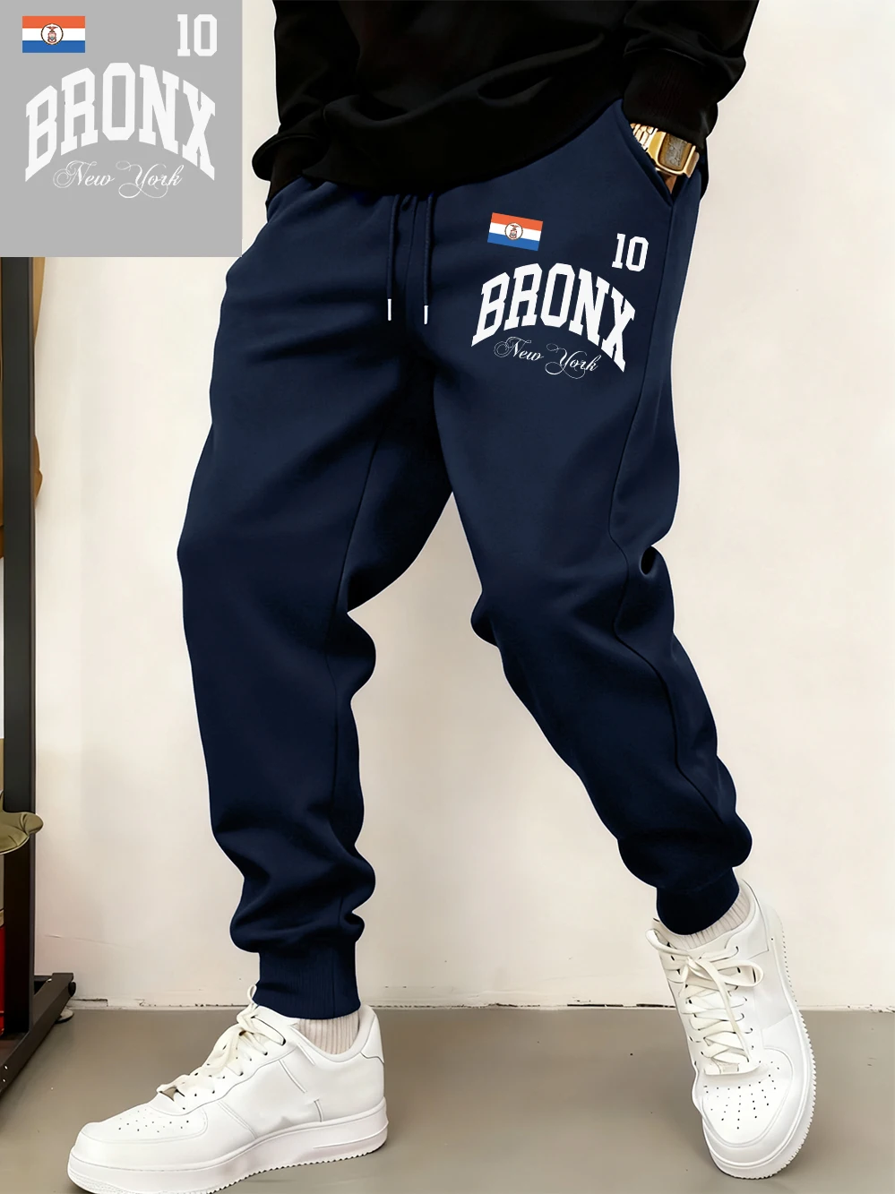 

Bronx New York Flag Printed Sweatpants Mens Casual Loose Trousers Winter Fleece Warm Jogger Pants Basics Pocket Men'S Streetwear