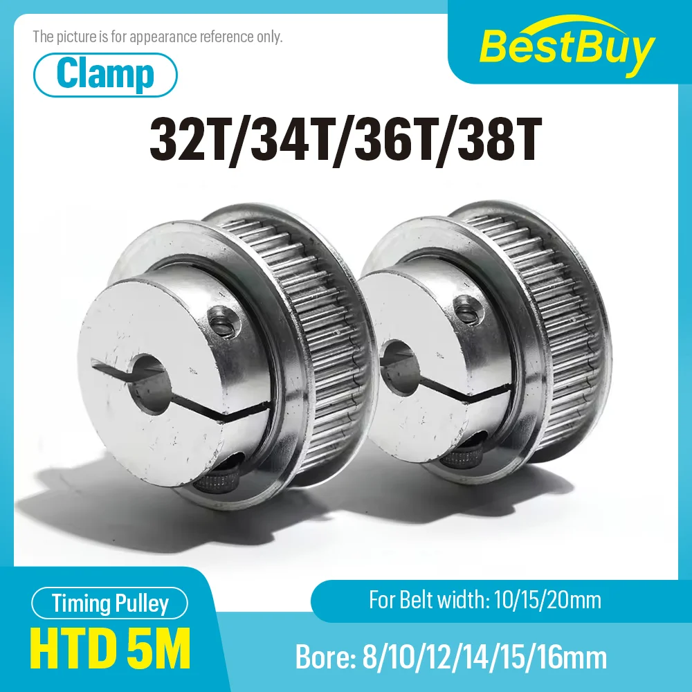 HTD 5M K/BF Clamping Type Synchronous Wheels 32T/34T/36T/38Teeth Bore 8-16mm for 10/15/20mm Belt 3D Printer Accessories