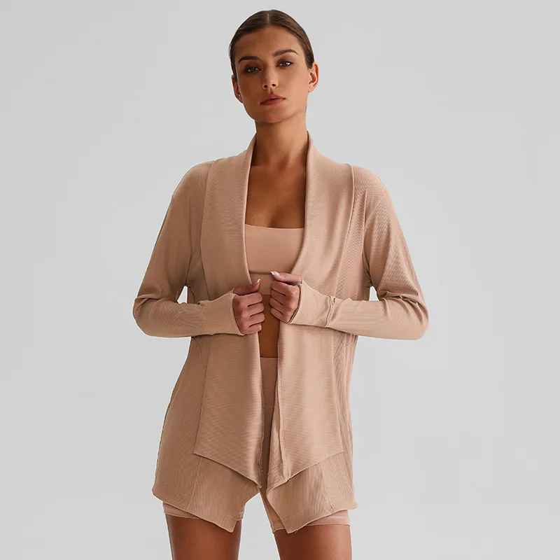 Solid Color Coat Shawl Fitness Women Sport Long Sleeve t-shirt yoga Loose thread Training T-shirt Blouses Breathable sportswear
