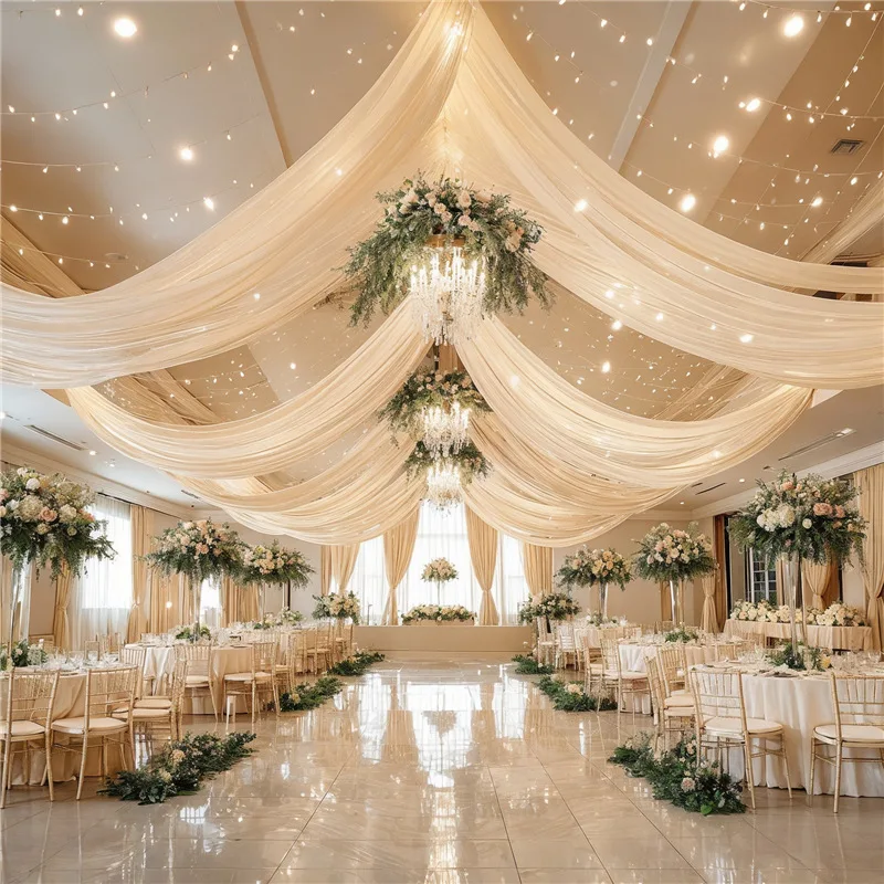 Wedding Drapes Ceiling Decoration Chiffon Sheer Curtain for Weddings Reception Birthday Party Arch Drapery Tent Bedroom Backdrop