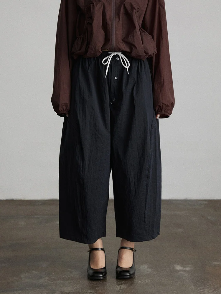 

Повседневные нейлоновые брюки свободного кроя для женщин, с эластичным поясом на шнурке, длина до щиколотки, летние, для обычной носки