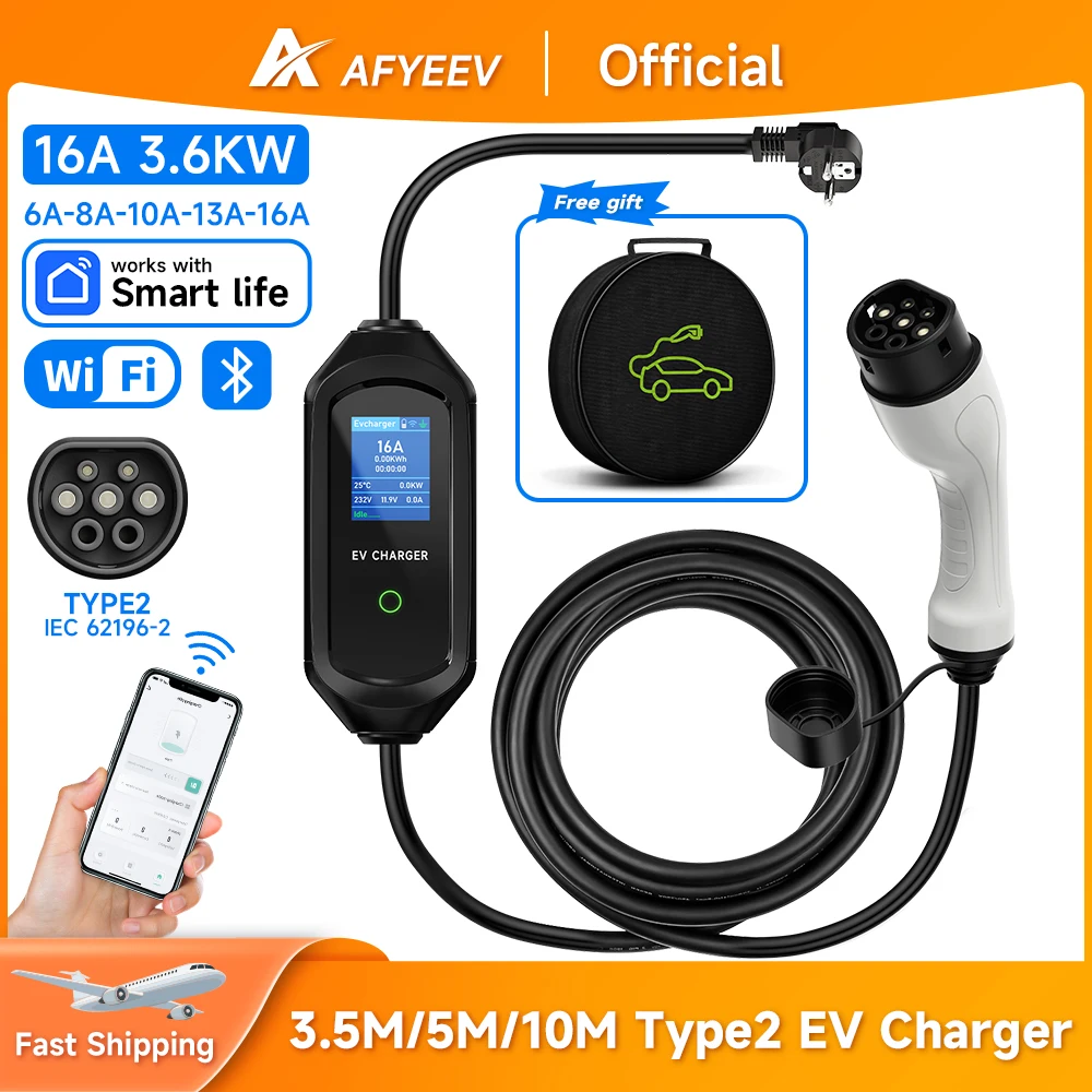 AFYEEV 3600W Electric Car Charger Type 2 Charging Cable EV Charging Station EVSE Electric Charger WiFi Bluetooth App Control