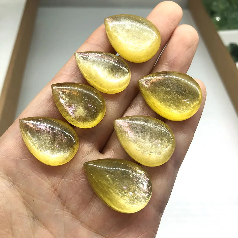 1pc Gold Yellow Lepidolite Mica Natural Stone Teardrop Crystals Healing Reiki Water Drop Gift Gemstones Jewelry Home Room Decor