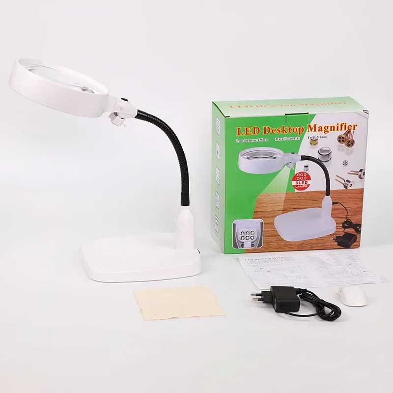 

Double Large Acrylic Lens Table Stand Lighted Reading Magnifier Repairing Magnifying Glass with Lights 8X Loupe 110v-240v