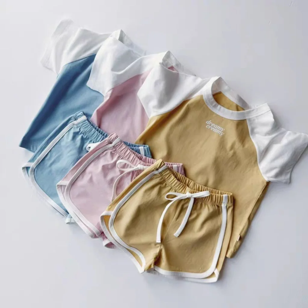 2026 Summer New Baby Short Sleeve Clothes Set Boys Girls Letter Print T Shirts + Shorts 2pcs Suit Cotton Children Casual Outfits
