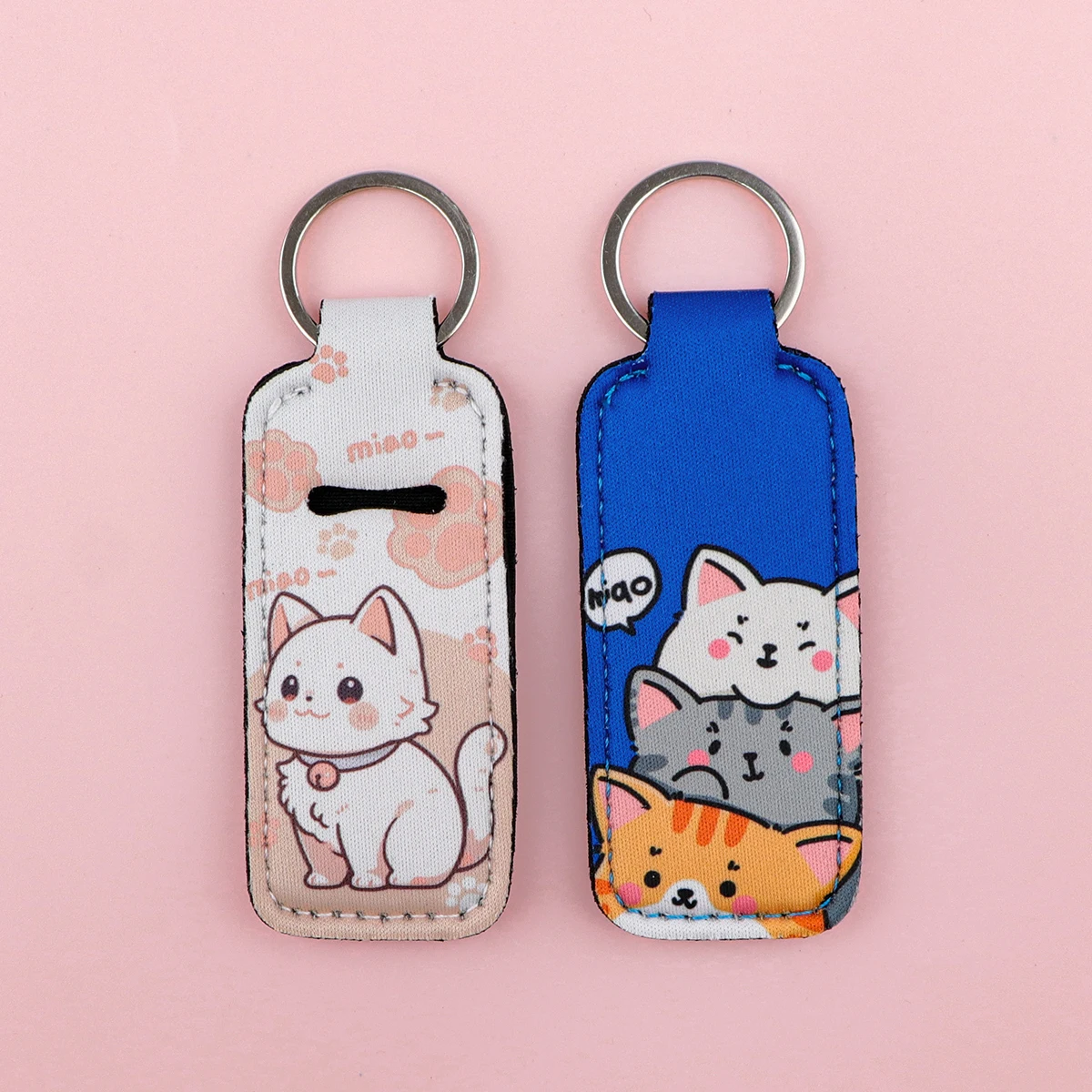 Kawaii Cat Clip On Lipstick Holder Keychain Key Chain Lip Balm Lipsticks Keyrings Bag Accessories Jewelry Gift