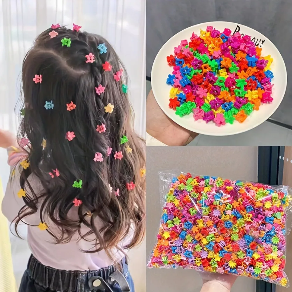 

50pcs/set Girl's Heart Colored Small Flower Hair Clip,Children's Braided Hair Side Clip,Multi Color Mixed Hair Clip Headwear Set
