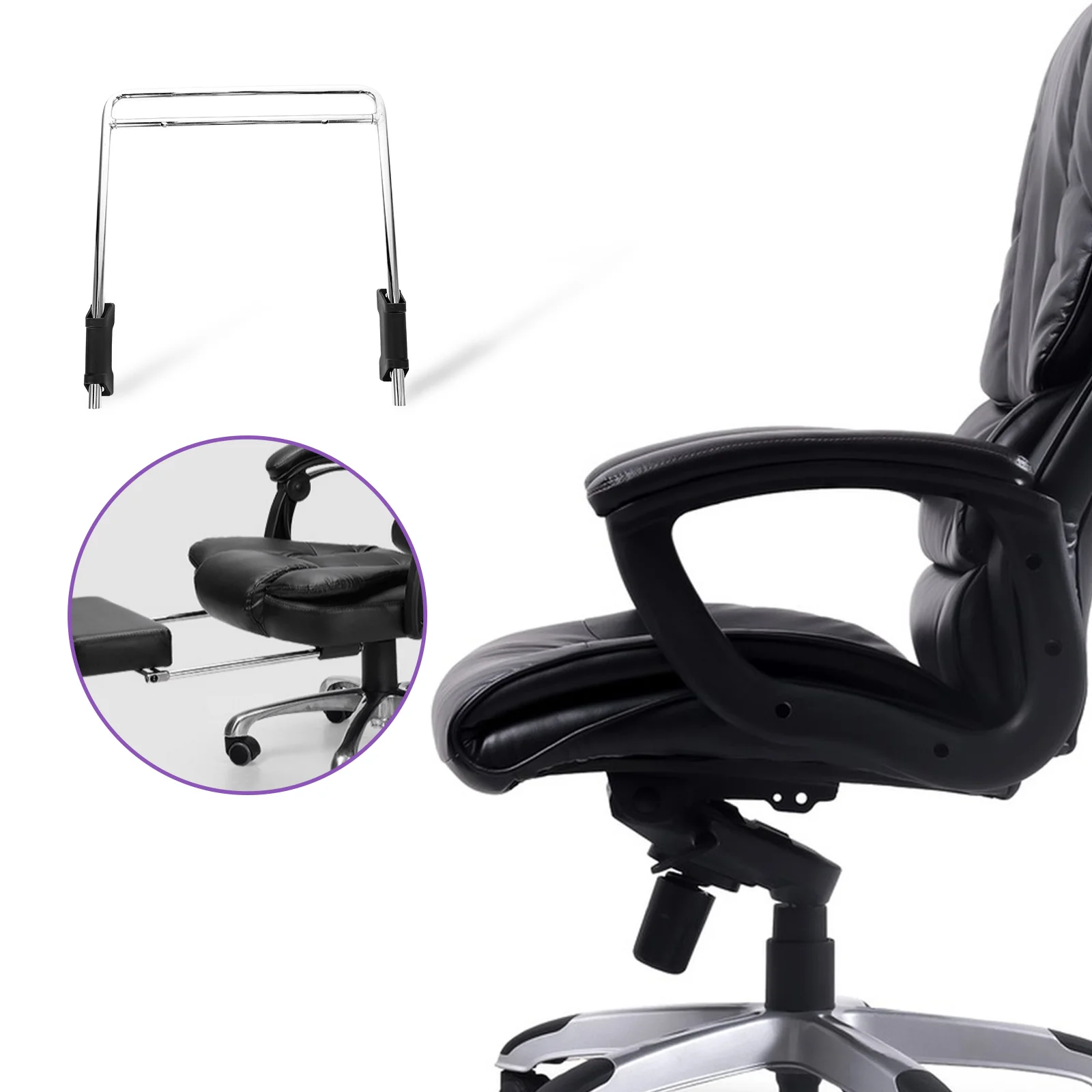 Adjustable Stainless Steel Footrest Replacement Parts for Office Chair Ergonomic Retractable Pedal Padded Rest Extendable Gaming