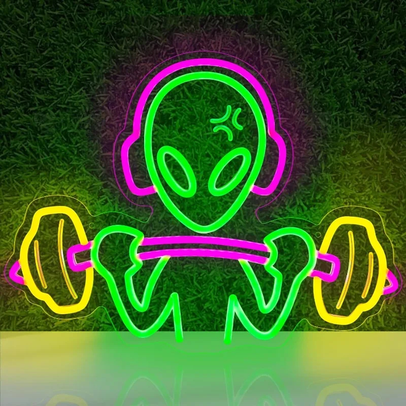 

Alien Neon Sign for Wall Decor, Alien Weightlifting Neon Light Dimmable LED Decor for Gym, Man Cave, Teen Room, Game Room Decor