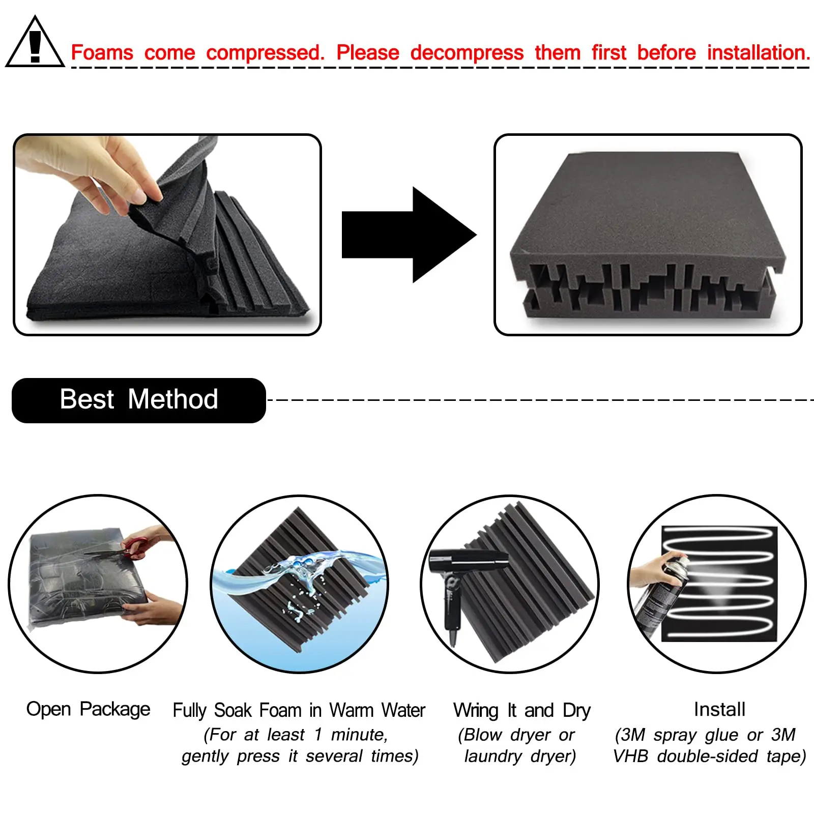 Panneau de Mousse Acoustique pour Insonorisation de Studio, Autocollant Mural de Protection, Traitement d'Absorption Sonore pour Salle KTV, 72 Pièces, 25x25x5cm