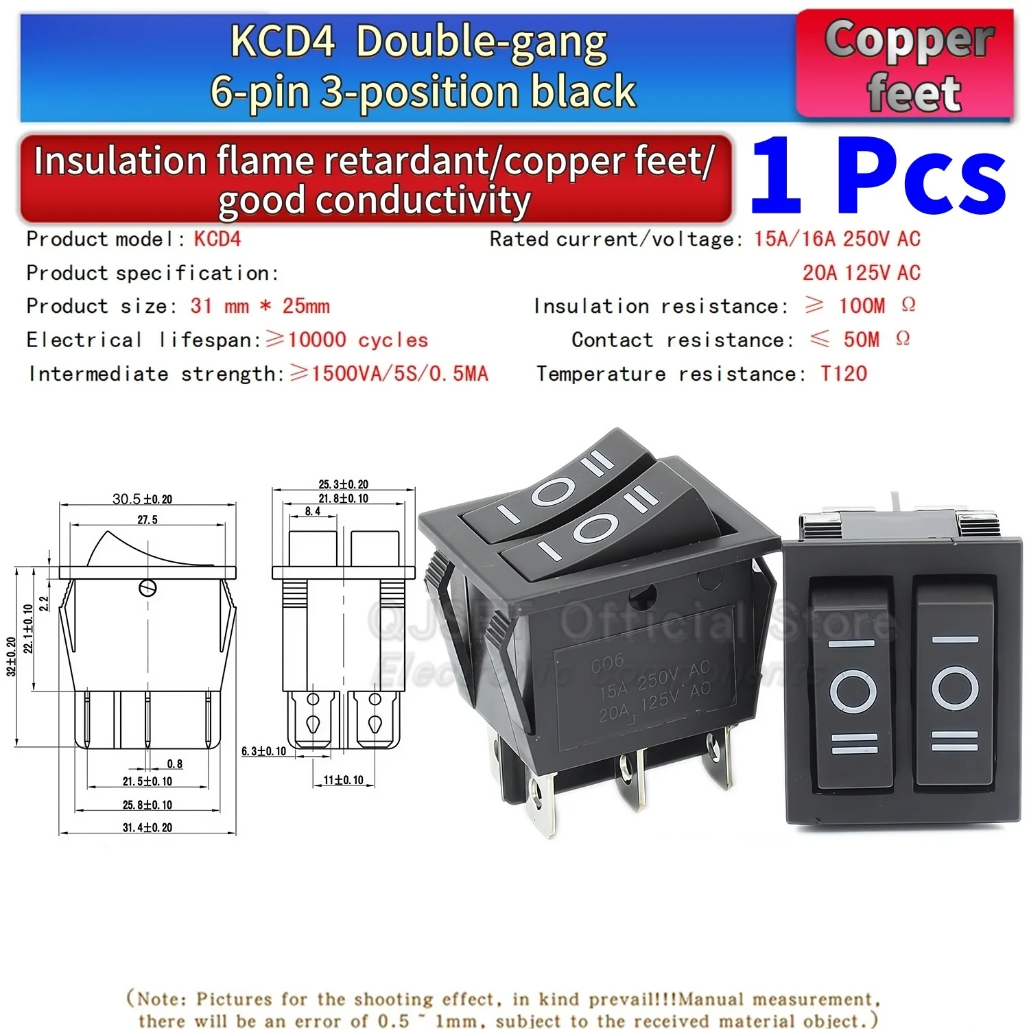 1 Stück KCD3/4/8 Dual 6-Pin/Dreifach 9-Pin 2/3-Gang Netzschalter, Rot/Grün Beleuchteter EIN-AUS-EIN Elektro-Wok-Schalter 15A 250V 20A – Detail 8