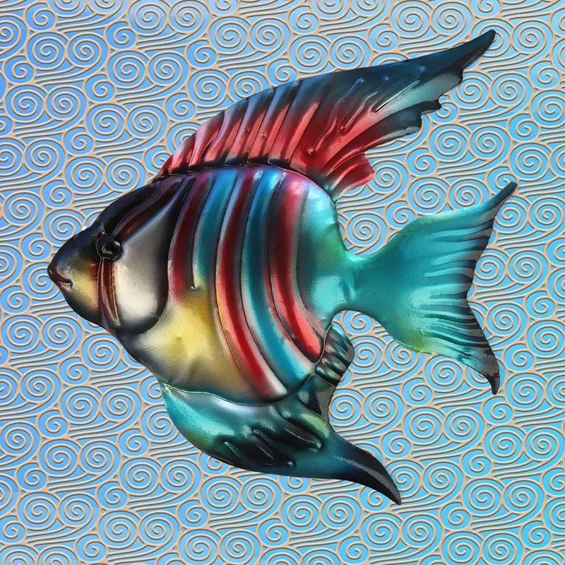 31cm Rainbow Aurora Fathead Fish Koi Carp Wrought Iron Metal Pendant Mascot Lucky Fortune DIY Feng Shui Room Wall Hanging Decor