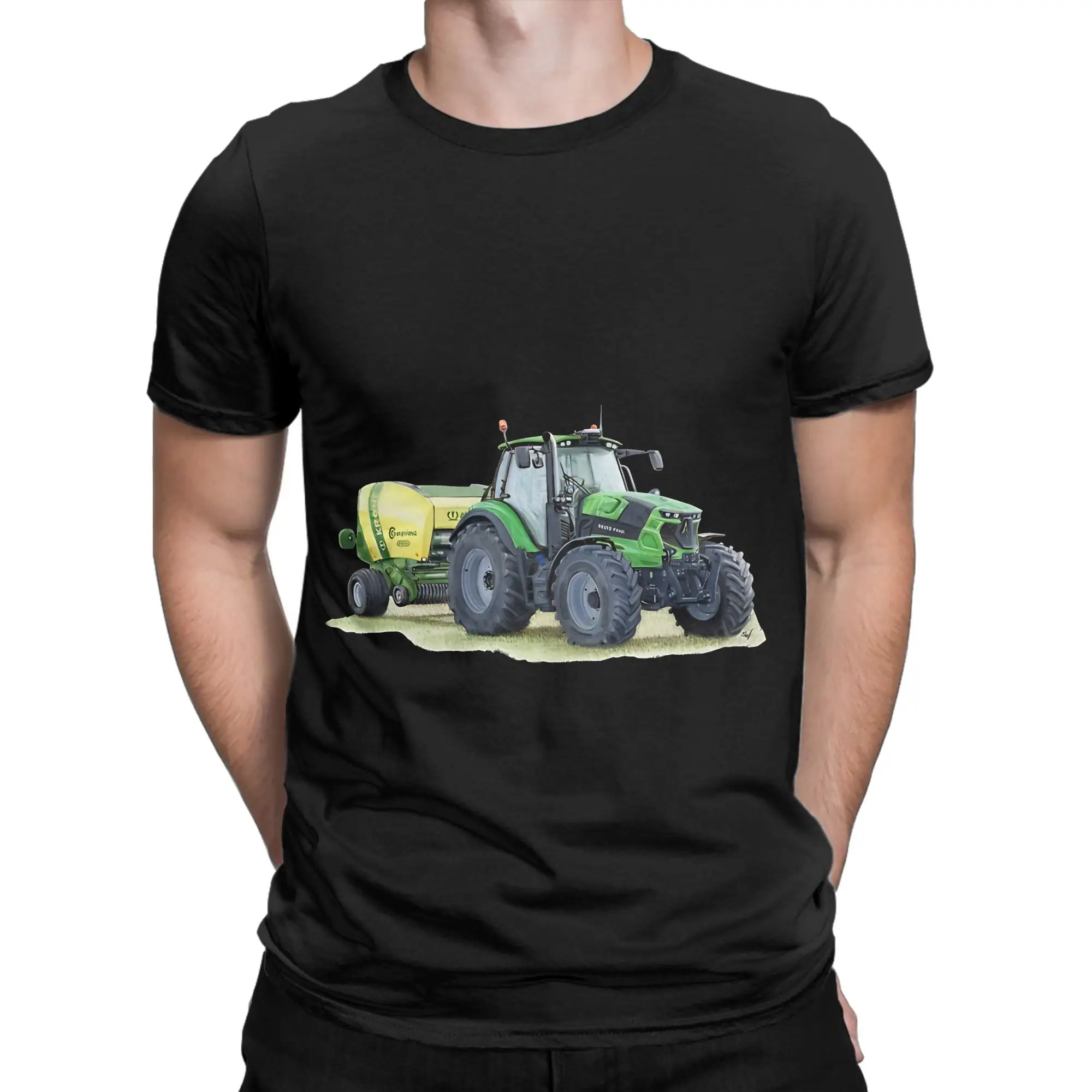 Green Tractor Painting Novelty 100% Cotton T-Shirt Deutz Fahr Tops Tees For Men