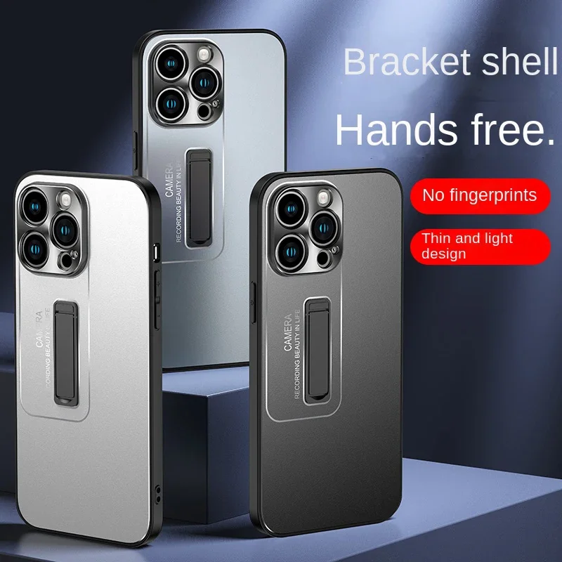 

Металлический матовый чехол для телефона с задней крышкой для iPhone 15 Plus 13 14 16 Pro Max, невидимая подставка, защитный мягкий бампер, противоударные чехлы