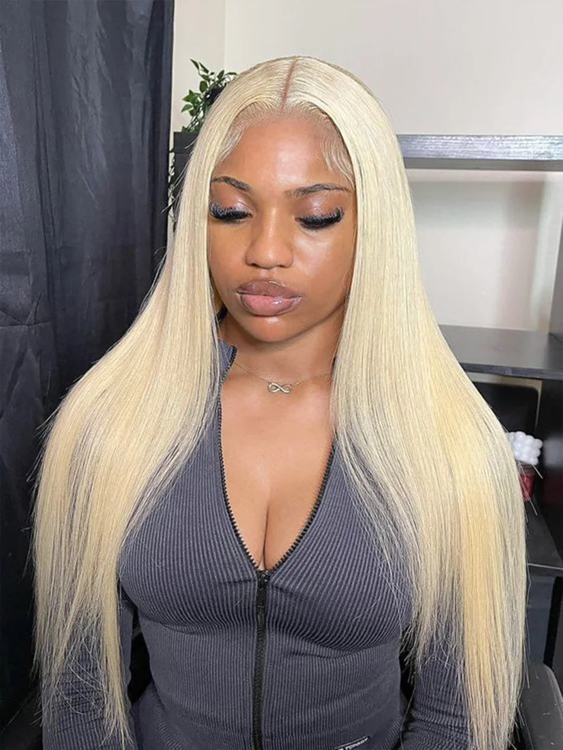 Colored 13x6 hd lace frontal full human hair wig Brazilian 40 inch lace front 613 honey blonde bone straight cheap wigs on sale