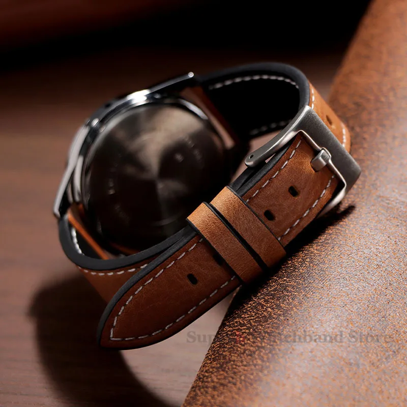ของแท้หนังหนังวัวแท้ 20 มม.22 มม.สําหรับนาฬิกา Huawei GT 4 3 46 มม.สายหนังสําหรับ Galaxy Watch 7 6 5 4 อุปกรณ์เสริม