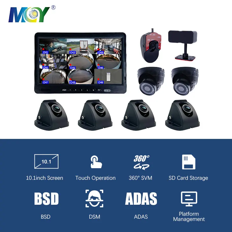 10 Inch Touch Screen Ai Dms/adas/bsd Blind Spot Alarm Dvr Recorder Monitor 8ch 1080P Camera For Truck/trailer/bus/rv/pickups