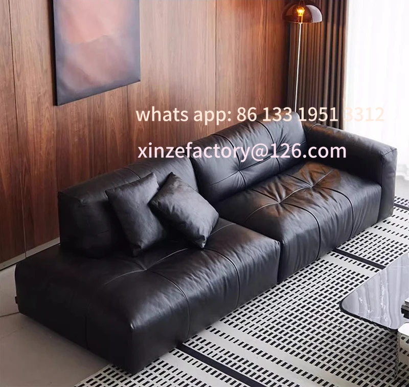 

Customizable high backrest pixel leather sofa small apartment living room Italian cream retro oil wax first layer cowhide down