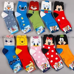 Calcetines de algodón con dibujos animados para mujer, medias transpirables con diseño de oso Mickey, Winnie, ajuste completo, estilo informal, ideal para verano