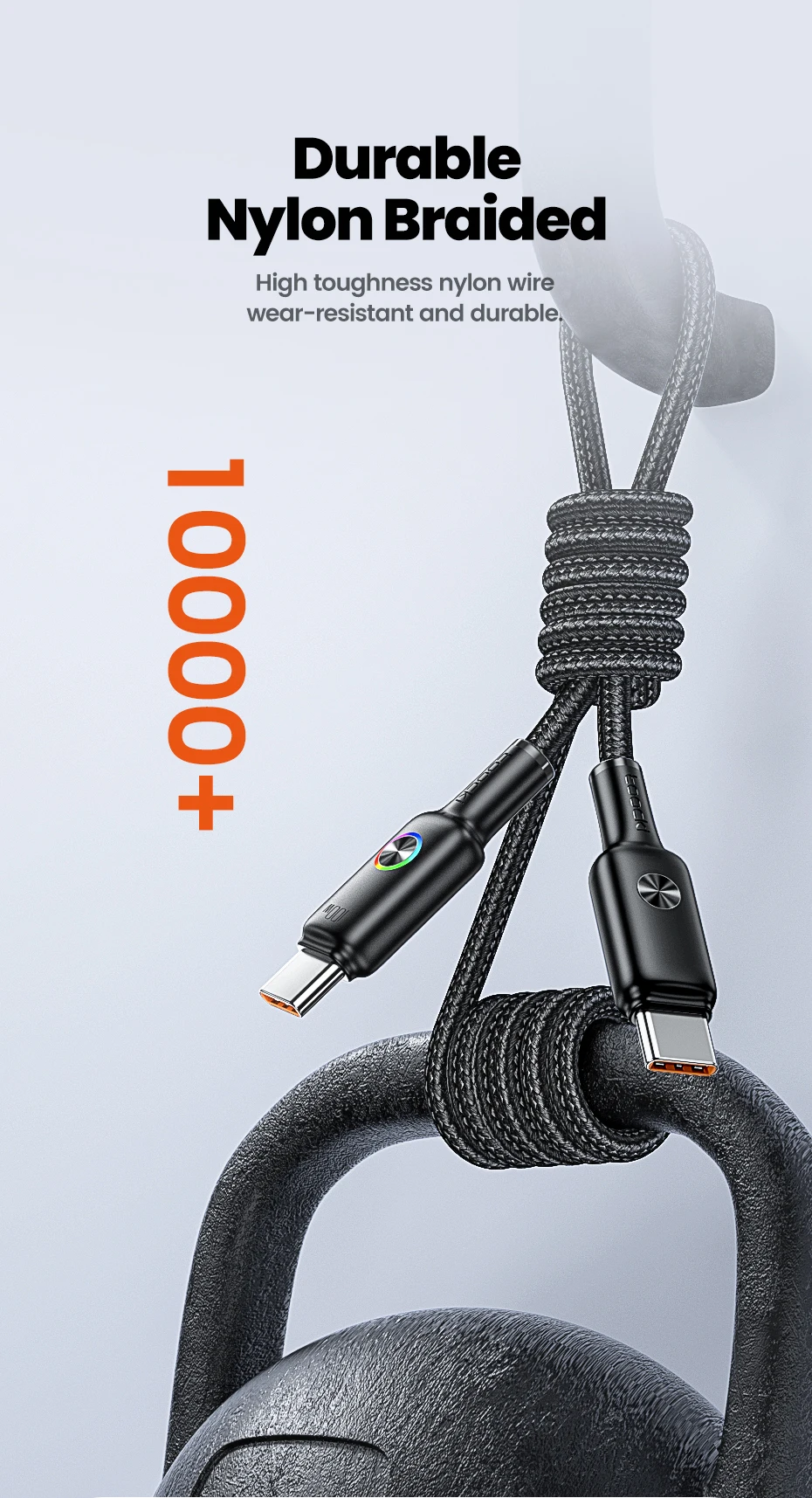 Toocki 3er-Set 100W USB-C Kabel Typ C PD3.0 mit LED-Anzeige für schnelles Laden – für iPhone 17/16, Xiaomi, Huawei, MacBook – 5A Typ-C Datenkabel – Detail 10