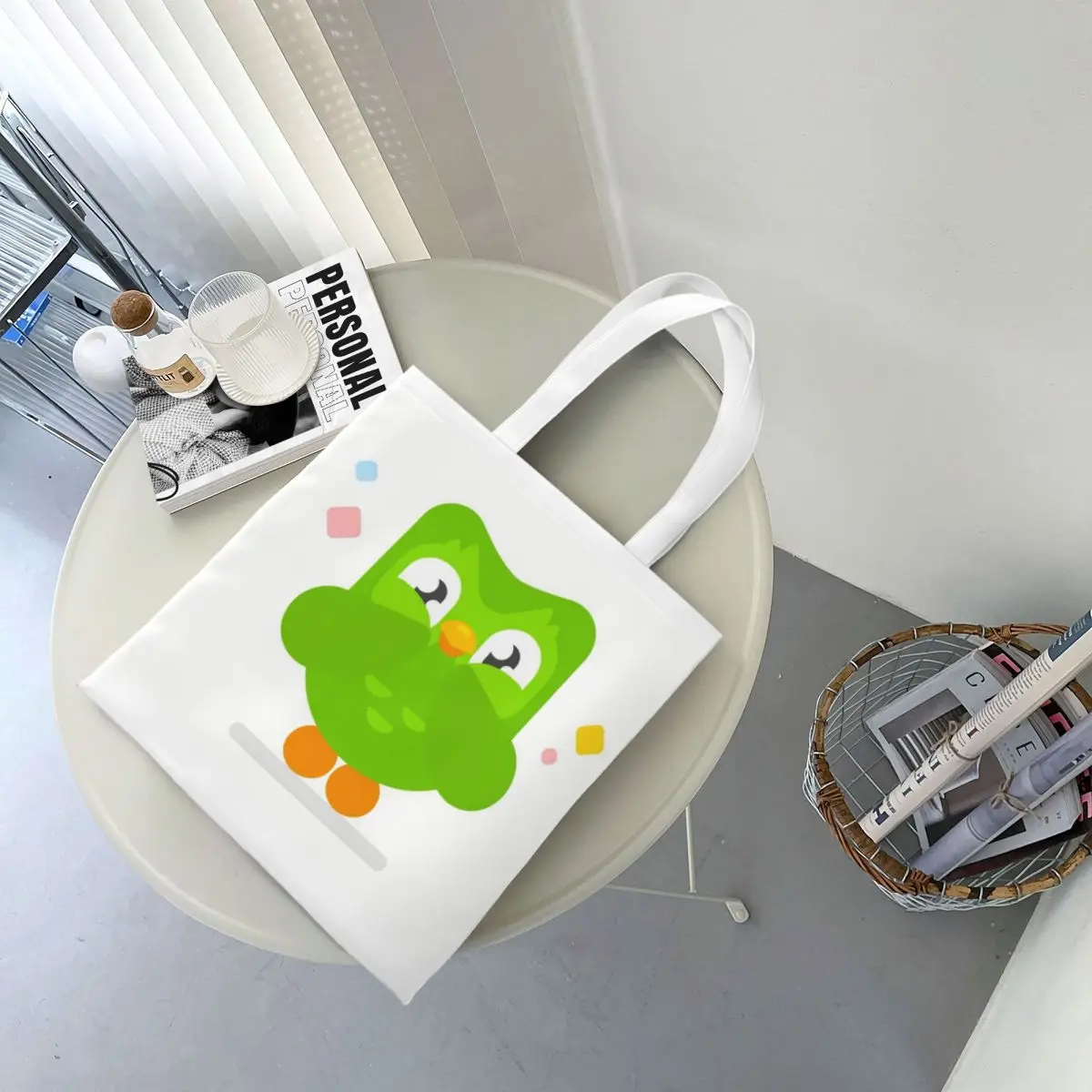 

Duolingo Owl Duo Shopping Bags Canvas The Tote Bag Foldable for Girls Shoulder Tote Travel Handbag