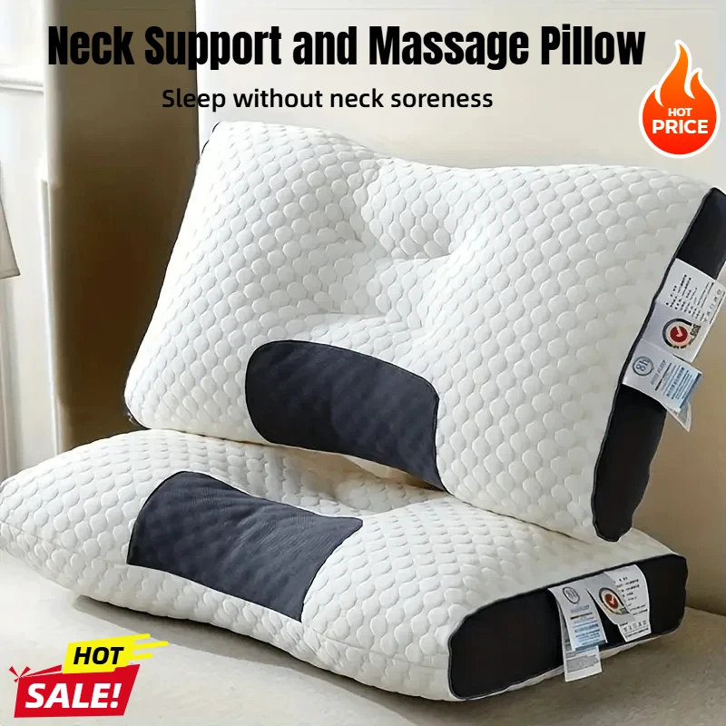 Ergonomic SPA Honeycomb Massage Pillow 3D Two-Tone Knitted Cotton Neck Support No Collapse Cervical Pillow for Home