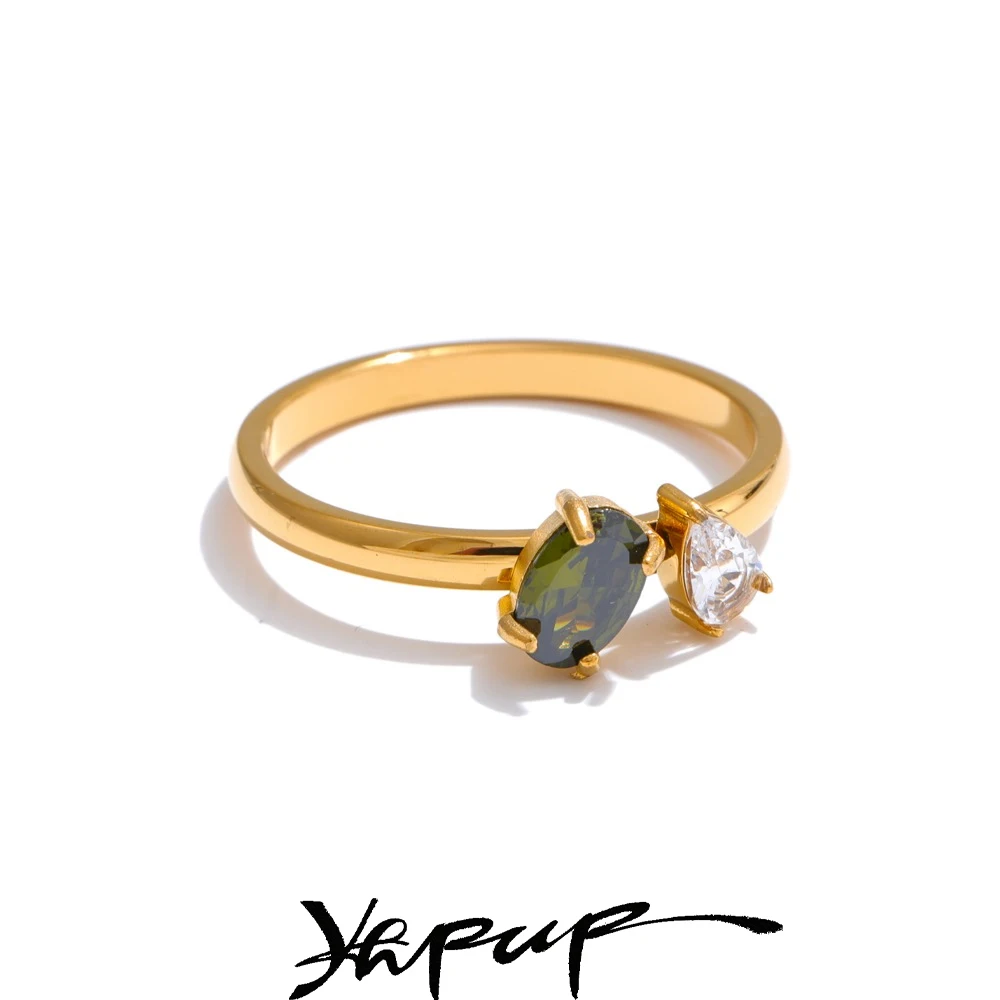 Yhpup Size 678 Fashion Chic Cubic Zirconia Thin Ring Gift Trending 316 Stainless Steel Korean Finger Jewelry Women PVD Plated