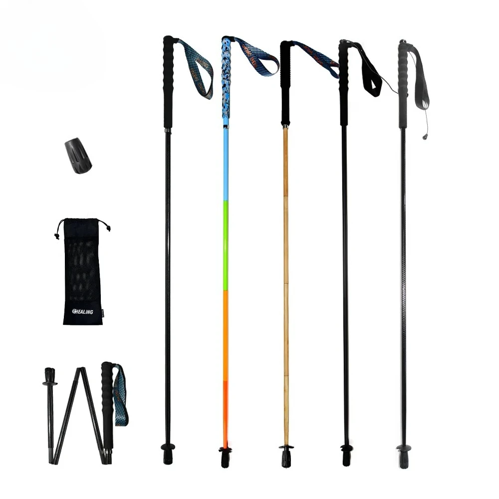 

Hot Selling Trekking Poles Ultra Light Weight Hiking Sticks Portable Carbon Fiber Collapsible Outdoor Walking Cane Sticks 2 pack