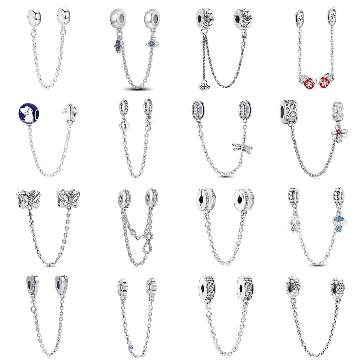 New 2024 Hot Sale 925 Plated Silver Moon Star Love Safety Chains Spacer Bead Charm Fit Original Bracelet For Women DIY Jewelry