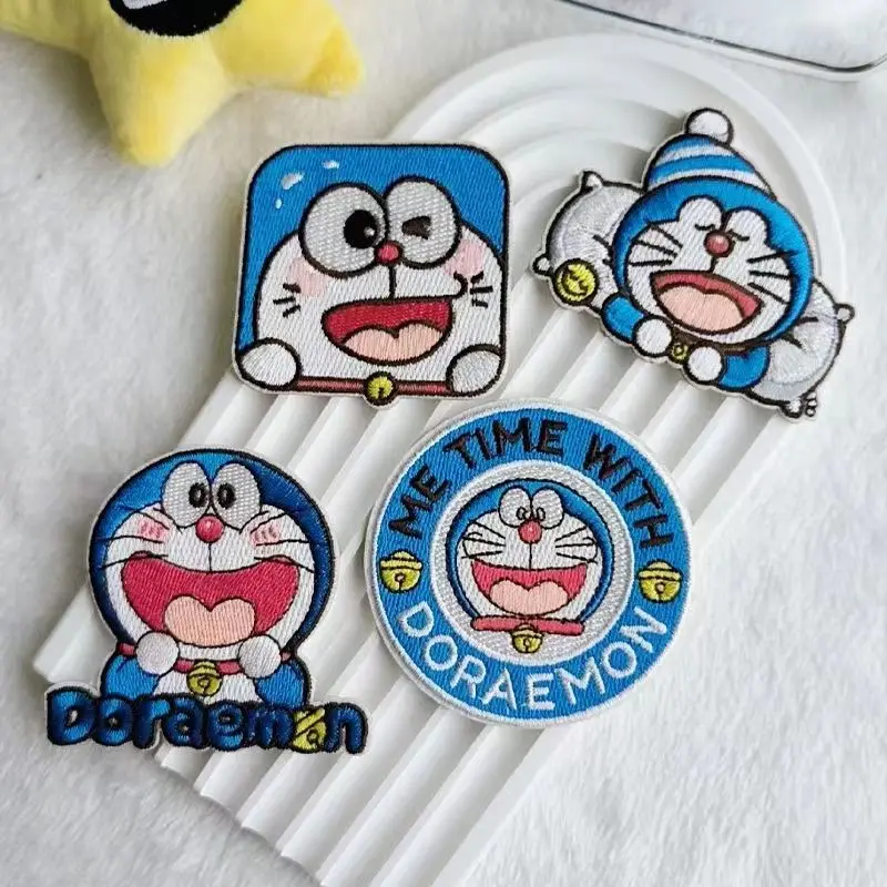 Doraemon Jingle Cat Cute Embroidered Cloth Patch Down Jacket Hole Repair Subsidy Clothing Bag Decoration DIY Self-Adhesive