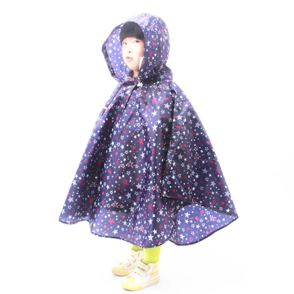 

Waterproof Rain Poncho Toddler Raincoat Hooded School Backpack Cover Lightweight With Storage Bag Star Blue