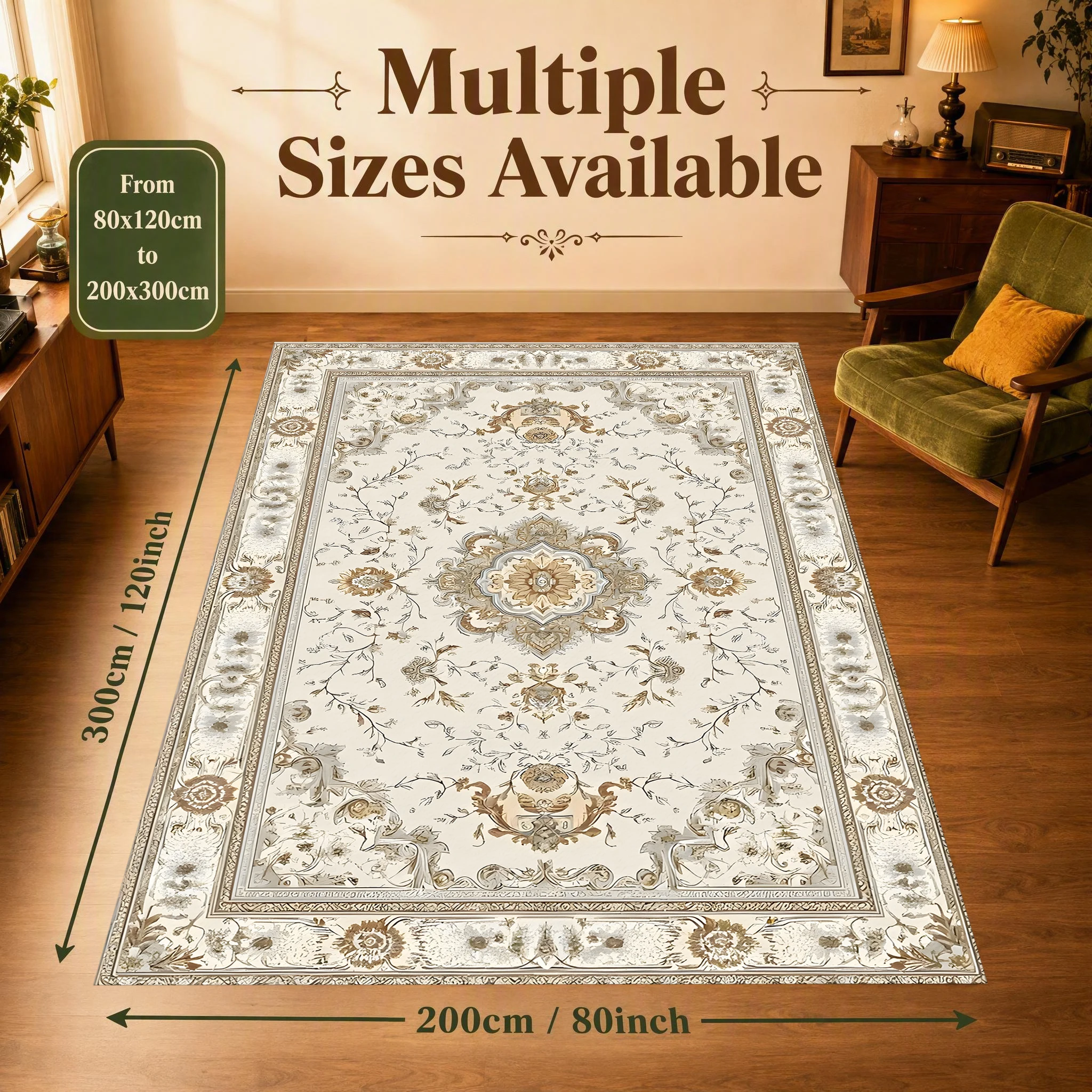 2D European Retro Floral Pattern Carpet with Light Luxury and Elegance, Suitable for Living Room and Bedroom, One-Click Refresh for Autumn and Winter Decoration