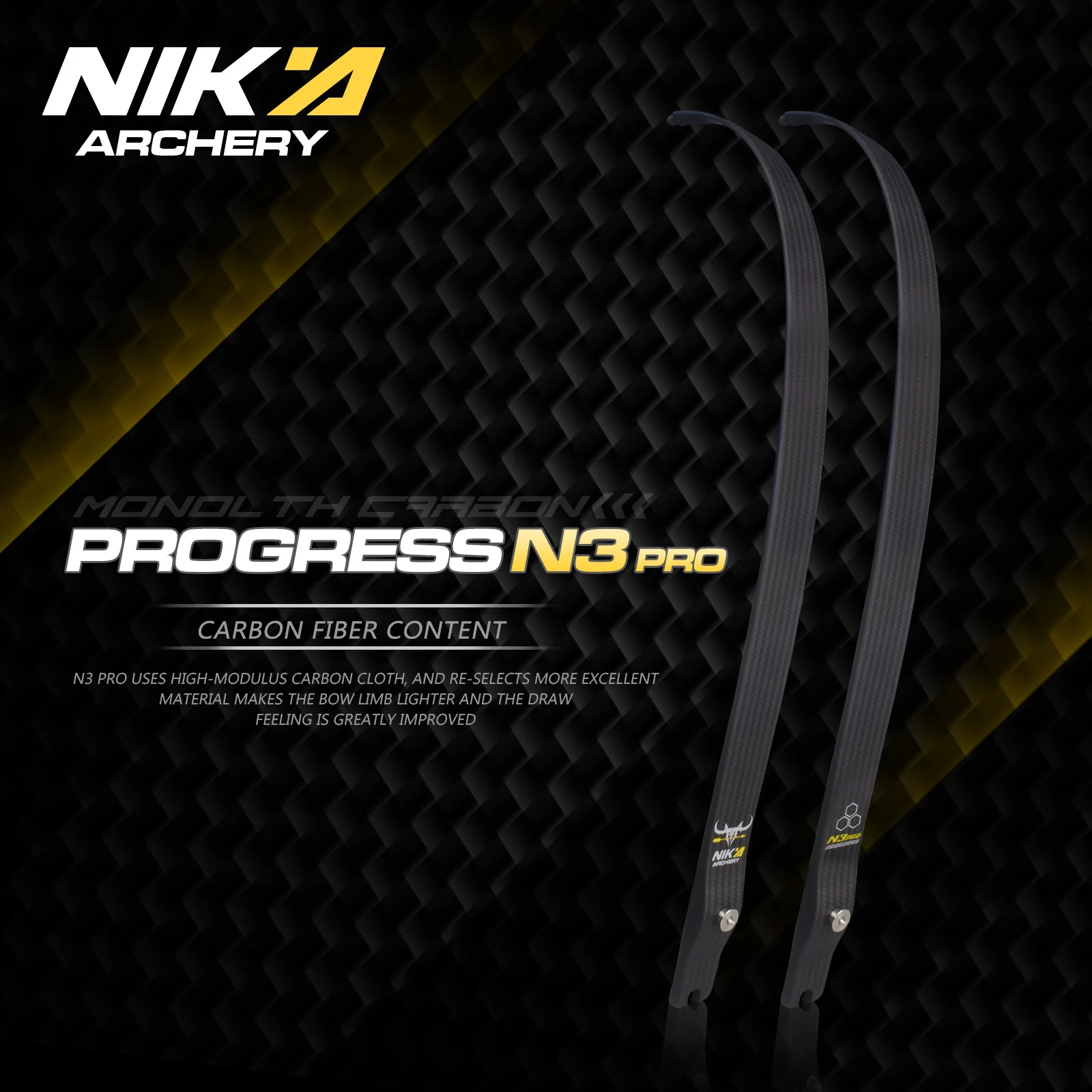 1 Pair NIKA ARCHERY 70''@25H Pro N3 Limbs 100% Carbon Fiber Limbs Draw Weight 22-50LBS(small logo)