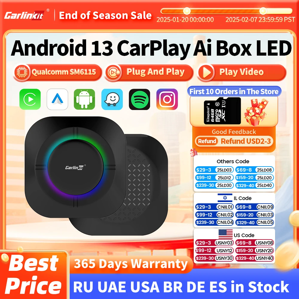 2025 НОВЫЙ CarPlay AI Box LED Android