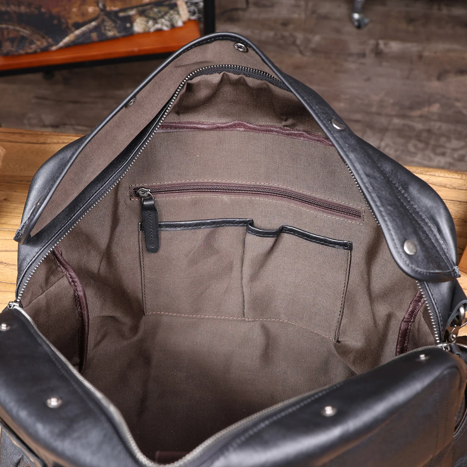 S.WORKER Vintage Echtleder Weekender Reisetasche Herren Top-Grain Rindsleder Handtasche Modische Sporttasche Handgepäck – Detail 15
