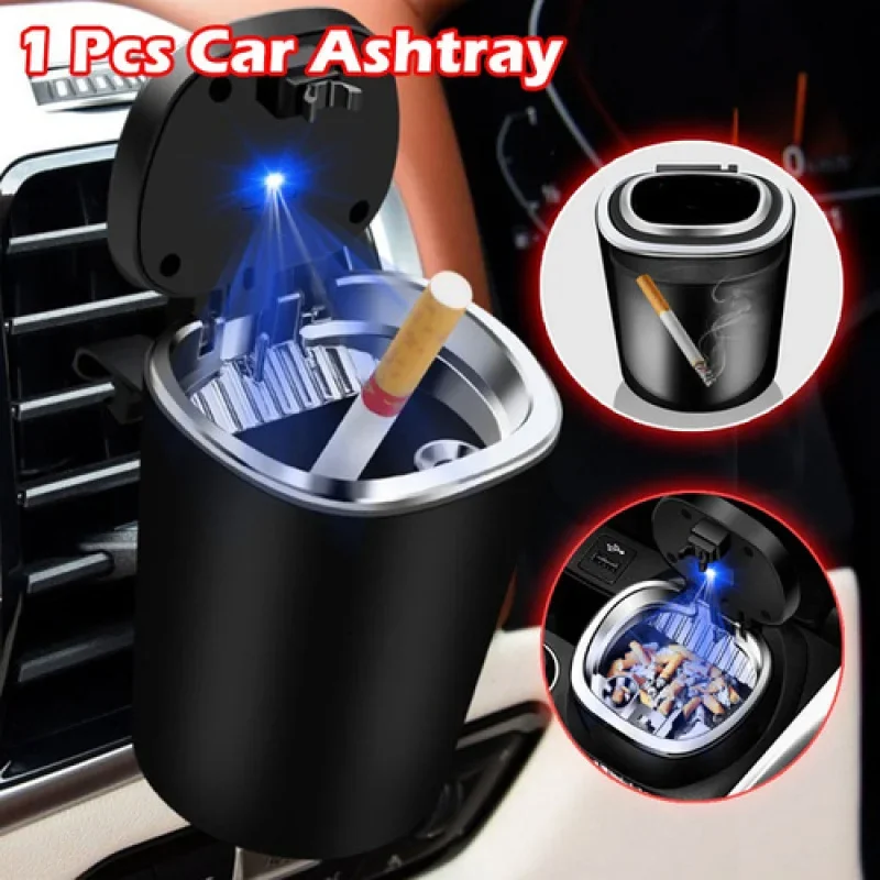 Car Ashtray Car with Cover Hanging Ashtray Invisible Car with LED Light Cigarette Cigar Ashtray Cigarette Cup Smoking Tool