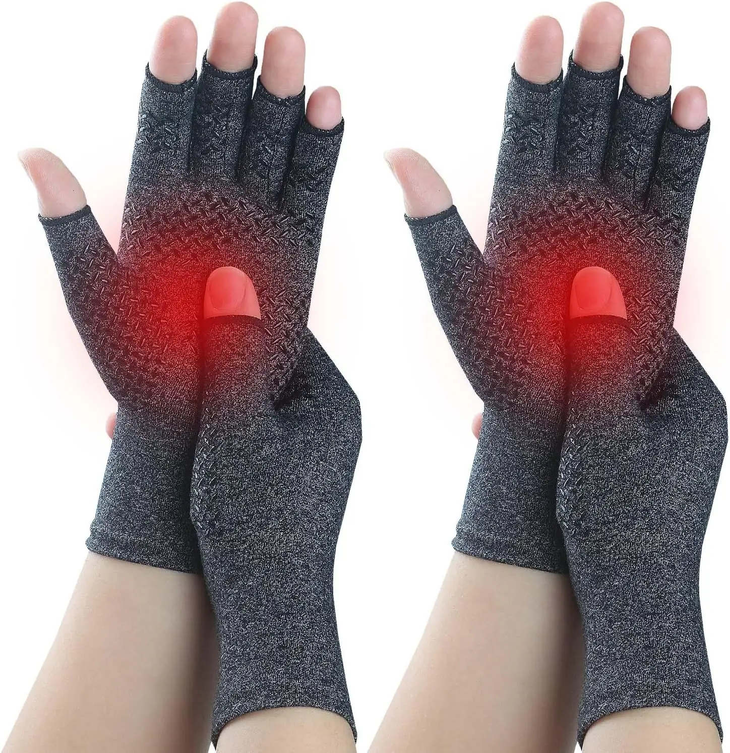 2 Pairs Arthritis Compression Gloves- for Hand Arthritis, Carpal Tunnel Pain, Rheumatoid Arthritis, RSI, Fingerless, Anti-Slip