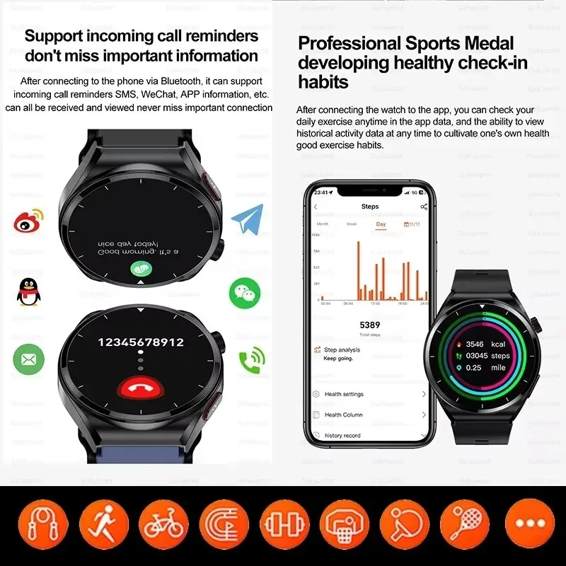 Smart Watch Medical Grade ECG+PPG+HRV Airbag Type Three High Health Monitoring Smartwatch SpO2 BP Heart Rate Body Temperature
