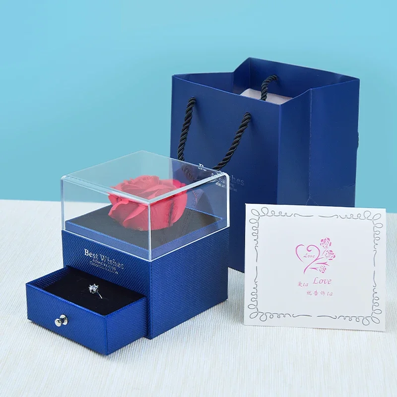 New Rotation Rose Jewelry Gift Box Valentine's Day Marriage Acrylic Ring Boxes Necklace Storage Rose Jewelry Display Rack