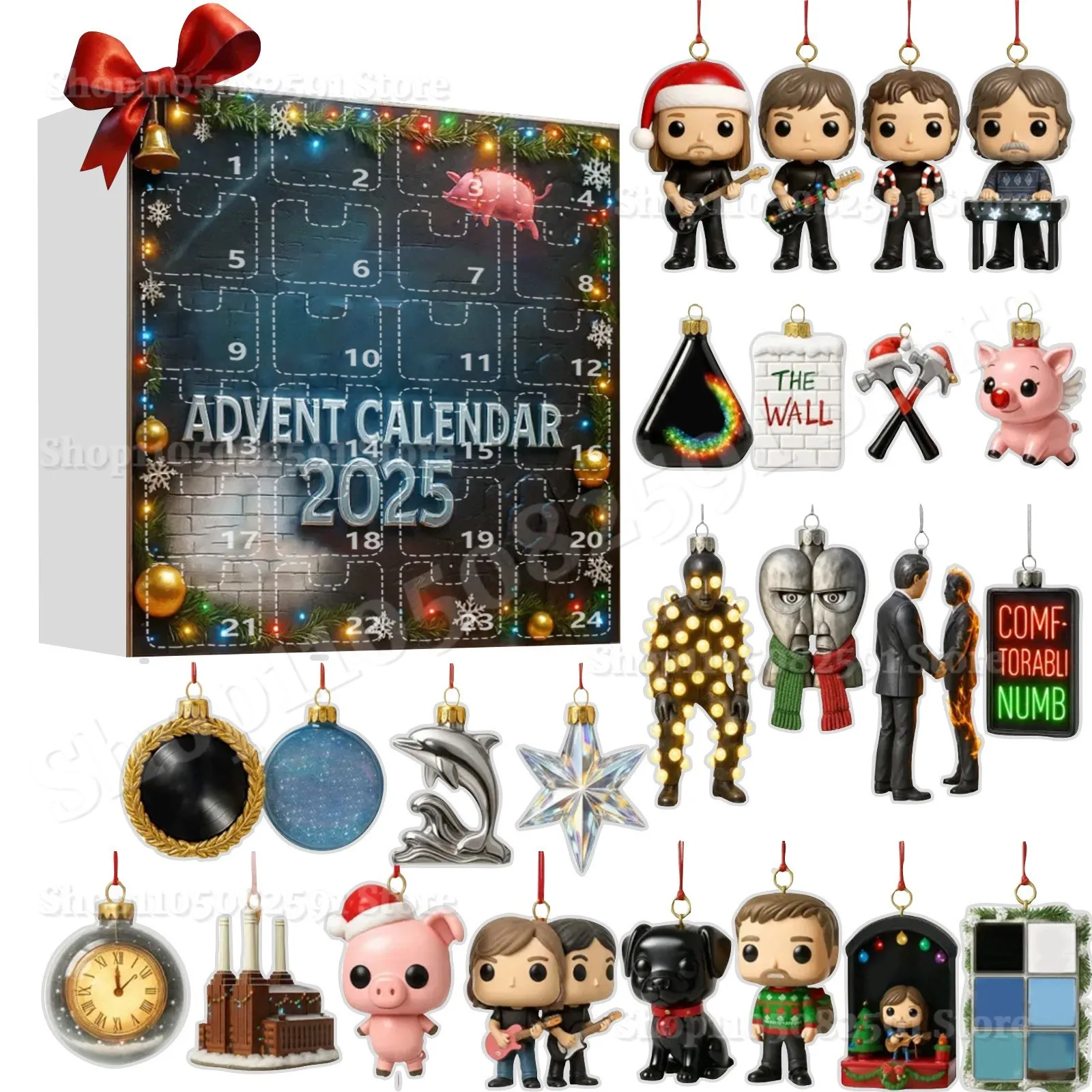

Christmas Arrival Calendar Includes 2D Flat Acrylic Floyd Pendants Holiday Birthday Surprise Collectibles Rock Band Surroundings